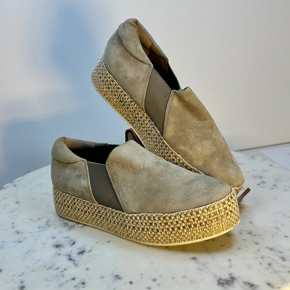 Vince Warren Taupe Suede Woven Platform Slip On Sneakers 5M EUR 35